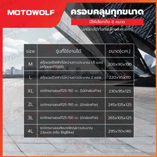 MOTOWOLF ผ้าคลุมรถ รุ่น 0802 ผ้าคลุมรถมอเตอร์ไซค์ กันน้ำ กันฝุ่น - Image 4