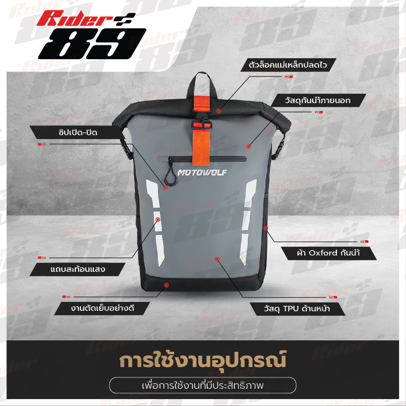 MOTOWOLF รุ่น 0716 กระเป๋าเป้กันน้ำ ขับขี่มอเตอร์ไซค์ พร้อมแถบสะท้อนแสง - Image 9
