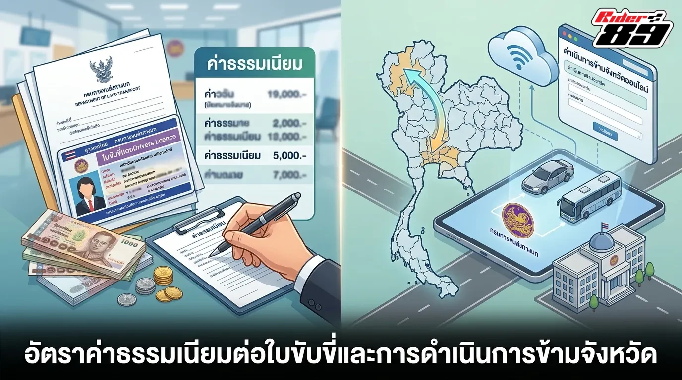 อัตราค่าธรรมเนียมต่อใบขับขี่และการดำเนินการข้ามจังหวัด