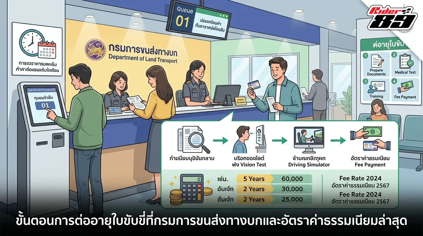 ขั้นตอนการต่อใบขับขี่ที่สำนักงานขนส่งและอัตราค่าธรรมเนียมล่าสุด