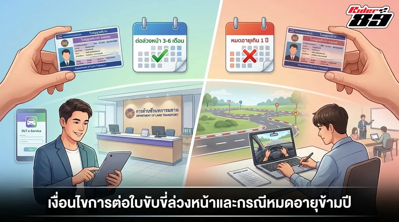 เงื่อนไขการต่อใบขับขี่ล่วงหน้าและกรณีหมดอายุข้ามปี