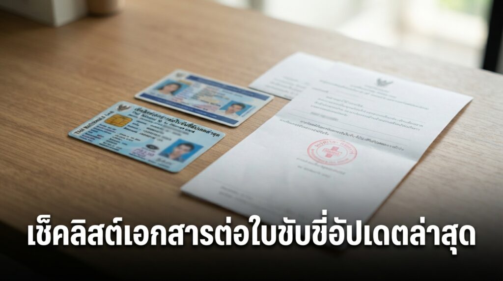 เตรียมเอกสารต่อใบขับขี่ให้พร้อมก่อนเดินทางไปกรมการขนส่งทางบก รวมเช็คลิสต์สิ่งสำคัญและรูปแบบใบรับรองแพทย์ที่ถูกต้องเพื่อให้การ