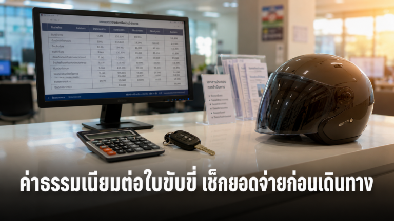 ตารางค่าธรรมเนียมต่อใบขับขี่พร้อมอุปกรณ์รถยนต์และมอเตอร์ไซค์