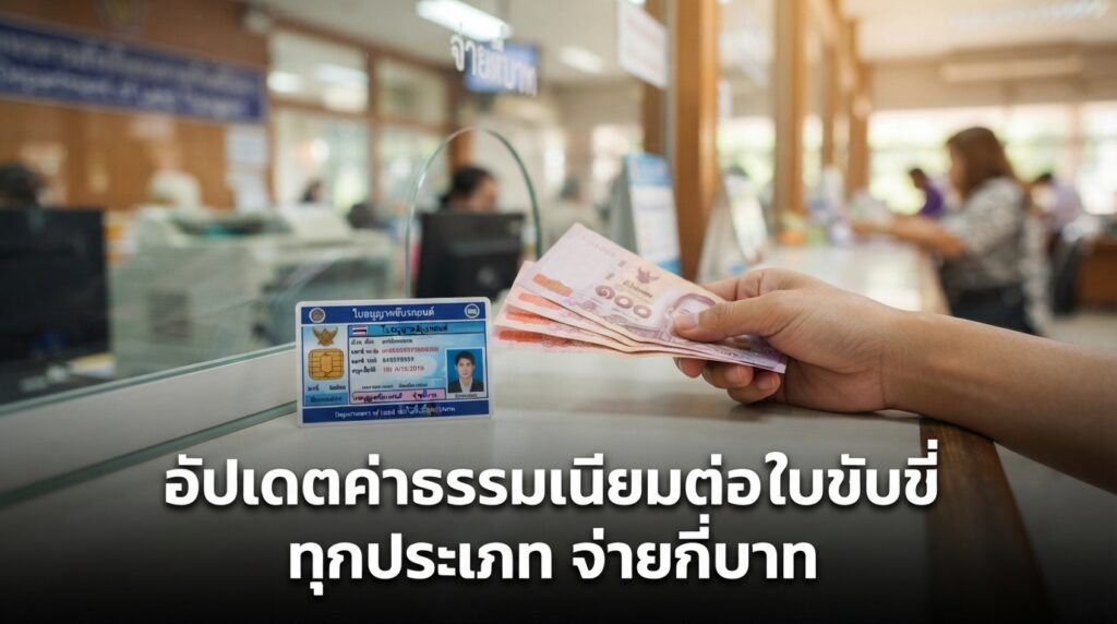 เช็กค่าธรรมเนียมต่อใบขับขี่รถยนต์และมอเตอร์ไซค์ล่าสุด ทั้งแบบ 2 ปีและ 5 ปี เตรียมเงินให้พร้อมก่อนเดินทางหรือจองคิว เพื่อความร