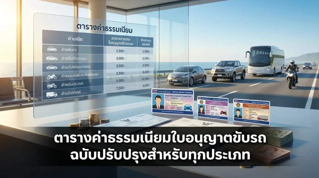 อัปเดตตาราง ค่าธรรมเนียมต่อใบขับขี่ ทุกประเภทแบบละเอียดครบจบที่เดียว