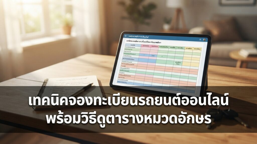 คำแนะนำแบบเจาะลึกในการจองทะเบียนรถยนต์ออนไลน์ทุกประเภท พร้อมสอนวิธีดูตารางหมวดอักษรและขั้นตอนการลงทะเบียนเพื่อให้ได้เลขที่ต้อ