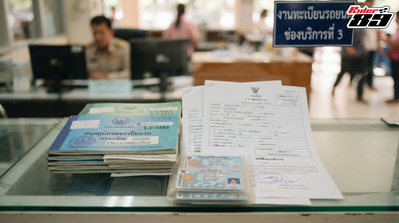 กองเอกสารและสมุดจดทะเบียนรถสำหรับการยื่นคำร้อง