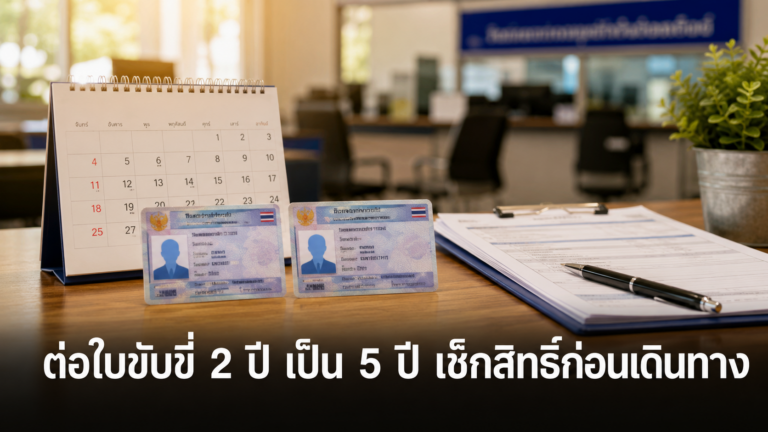 ตรวจสิทธิ์ต่อใบขับขี่ 2 ปี เป็น 5 ปี