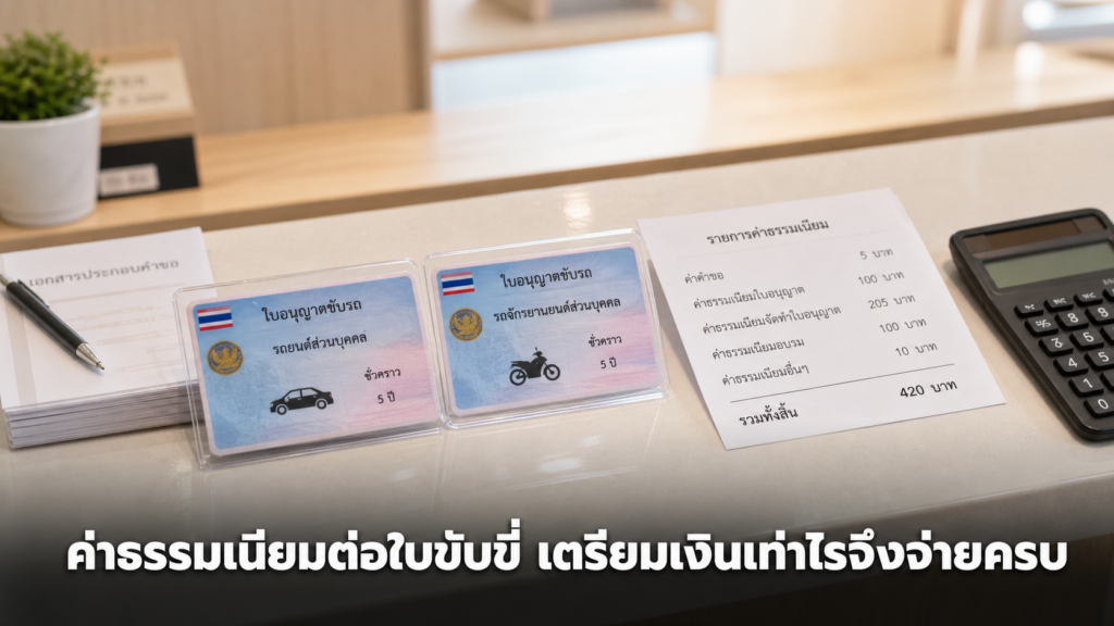 รายการค่าธรรมเนียมต่อใบขับขี่รถยนต์และมอเตอร์ไซค์