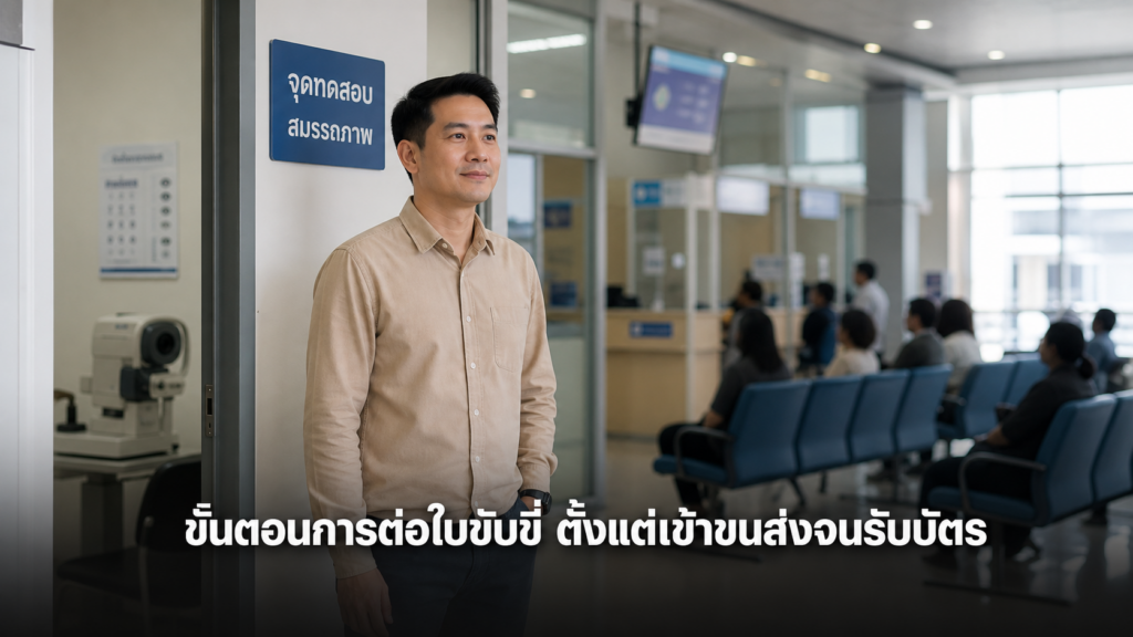 ขั้นตอนการต่อใบขับขี่ที่จุดทดสอบในสำนักงานขนส่ง
