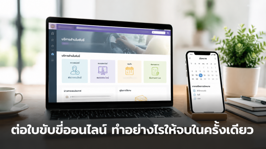 ขั้นตอนต่อใบขับขี่ออนไลน์บนแล็ปท็อป